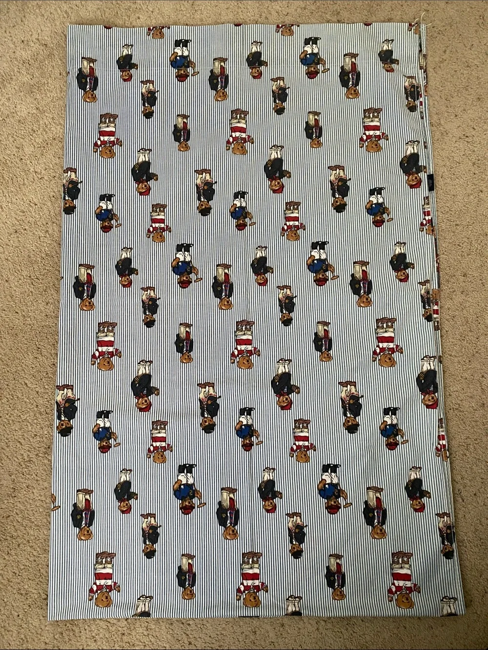 Vintage Ralph Lauren “Polo Bear” Blue Striped Flat Sheet. Twin.